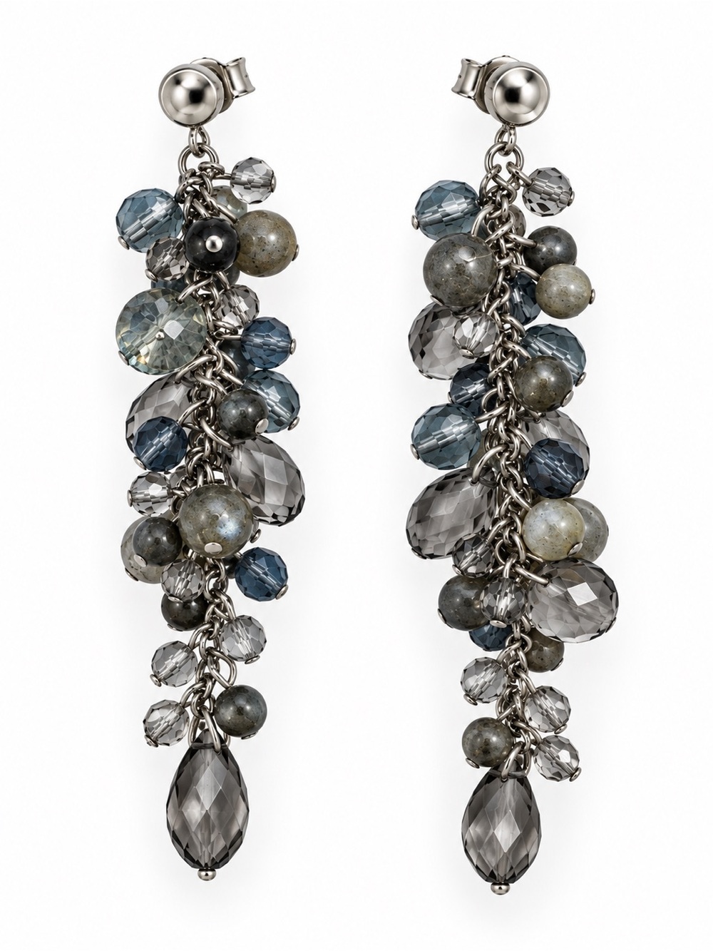 Caroline Néron Elegant Gray and Blue Bead Drop Earrings - Women Jewelry